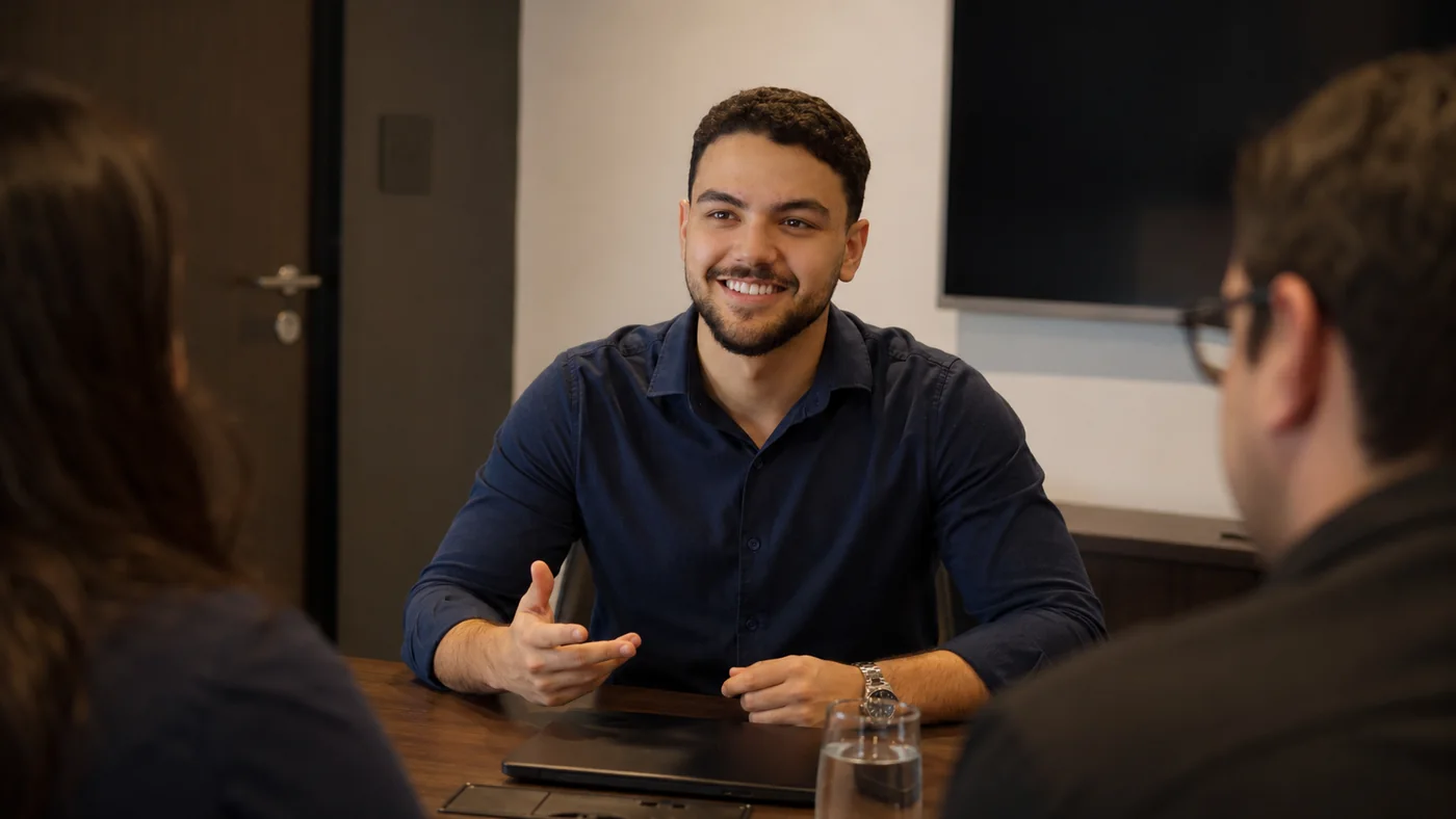 Matheus Augusto em reunião de consultoria