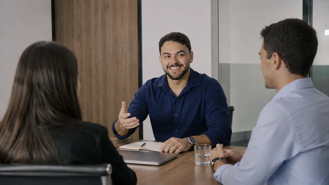 Matheus Augusto conduzindo uma reunião profissional